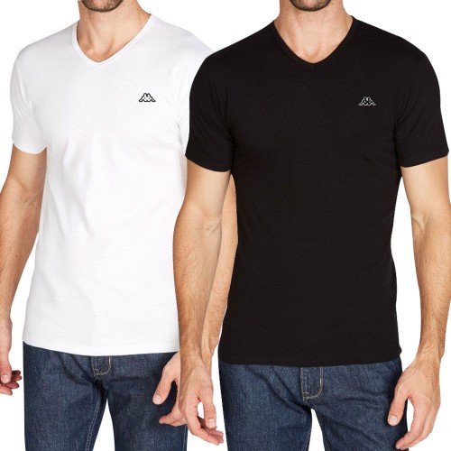 2 T-shirt Da Uomo Scollo A V Kappa In Cotone Elasticizzato Cod. K1311